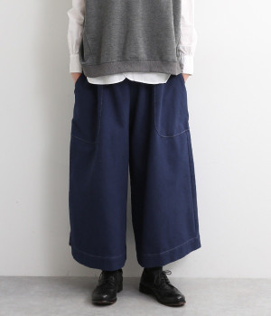 裏毛ニットデニムワイドパンツ(ブルー-L)