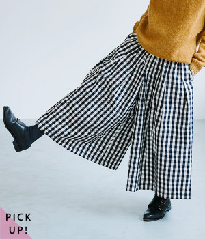 コットンビエラブロックチェックワイドタックパンツ(オフホワイト-M)