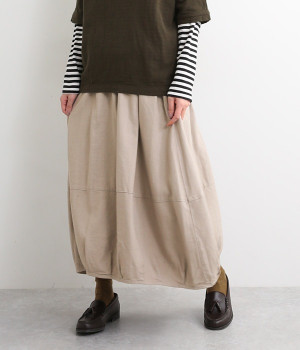 リネンコットンスラブバルーンスカート(グレージュ-L)