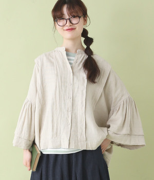 リネンレーヨンオックスタックブラウス(キナリ-L)