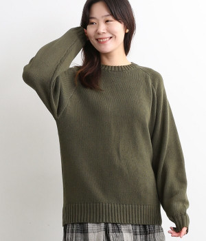 コットン天竺ラグランニットプルオーバー(カーキ-ONESIZE)