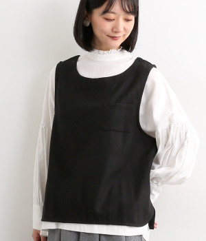 ウール混ソフトメルトンポケット付ベスト(ブラック-L)