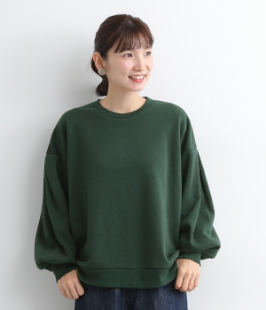 ポリエステルコットンボリュームスリーブプルオーバー(グリーン-L)