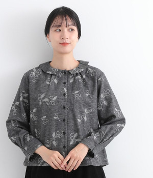 総柄ソフトビエラ刺繍ブラウス(ブラック-ONESIZE)