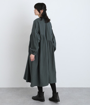コットンツイル起毛切替ワンピース(ブルーグリーン-L)