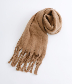 フリンジニットマフラー(モカ-ONESIZE)