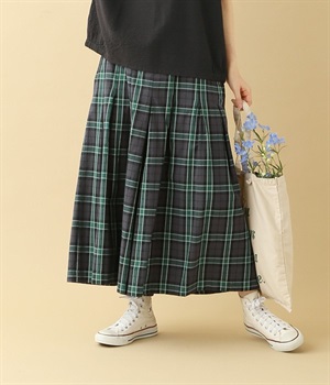 コットンオックスチェックタックパンツ(グリーン-M)