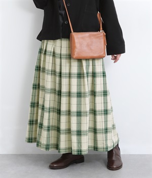 コットンオックスチェックタックパンツ(アイボリー×グリーン-L)