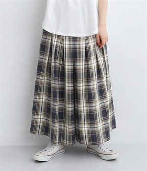 コットンオックスチェックタックパンツ(グレー-M)