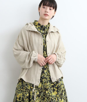 コットンリネンへリンボン　フーディージャケット(キナリ-L)