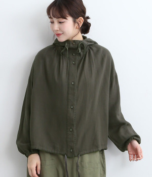 コットンリネンへリンボン　フーディージャケット(チャコールグレイ-L)