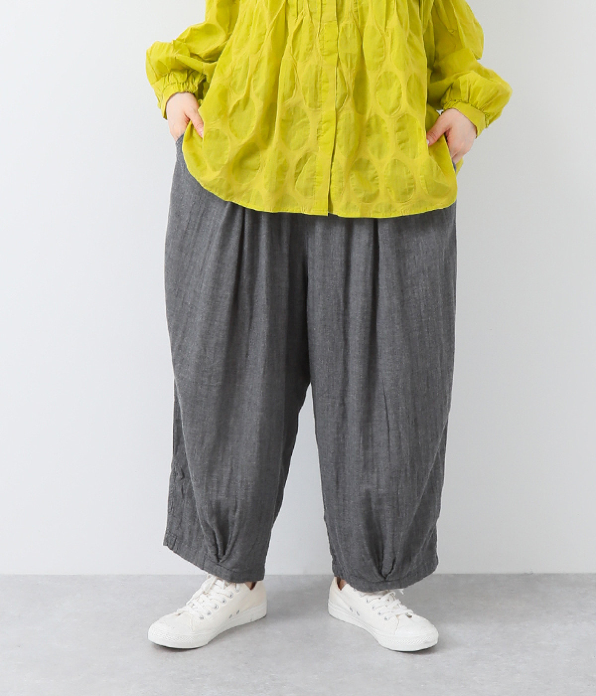 コットントップWガーゼコクーンパンツ(チャコール-M)