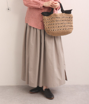 コットンハイカウントギャザースカート(グレージュ-M)