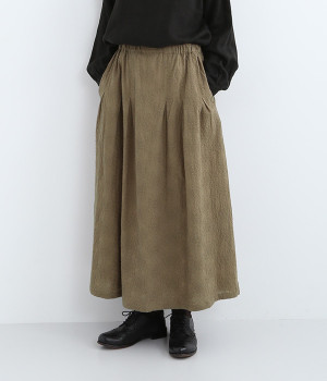 コットン花柄刺繍 ギャザースカート(カーキ-M)