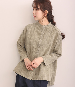 リネンレーヨンスラブムラ染ブラウス(ベージュ-ONESIZE)