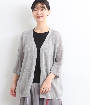 和紙混天竺　シアーカーディガン(グレー-M)
