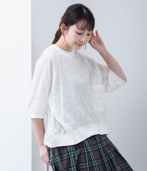 シャーリング　前後差ポケット付きプルオーバー(アイボリー-L)