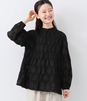 シアードットピンタックブラウス(ブラック-M)