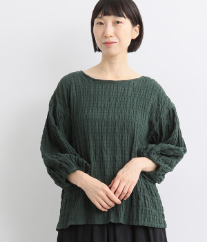 コットン混ボーダードビー2WAYブラウス(ダークグリーン-M)