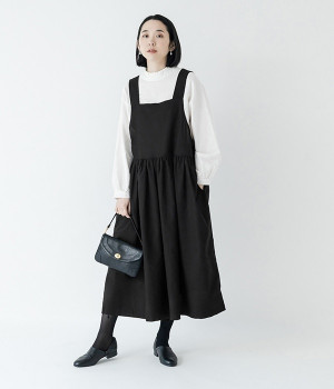別注｜コットンリネン2WAYジャンパースカート(ブラック-L)