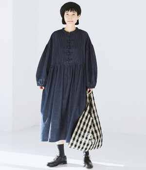 別注｜チャイナボタンデニムワンピース(インディゴネイビー-M)