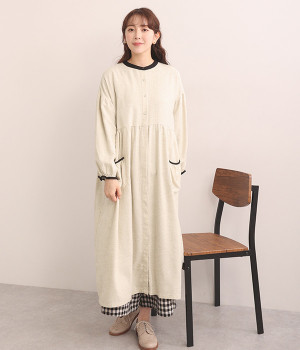 スラブ無地配色ワンピース(キナリ-L)