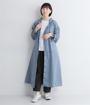 別注｜カットドビーフリルワンピース(ブルー-L)