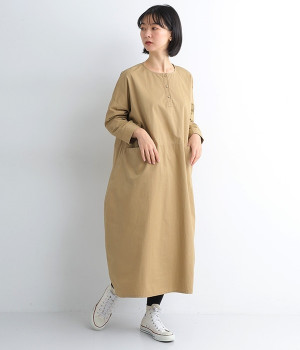 コットンハイカウントチノ　コクーンワンピース(ベージュ-L)