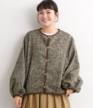 ネップツイードボリュームスリーブアウター(ブラウン-ONESIZE)