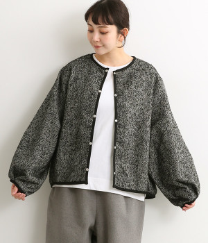 ネップツイードボリュームスリーブアウター(ブラック-ONESIZE)