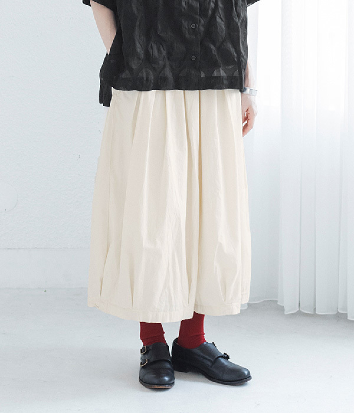 コットンツイルタックガウチョパンツ(アイボリー-M)