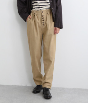 コットンかつらぎ前ボタンチノパンツ(ベージュ-L)