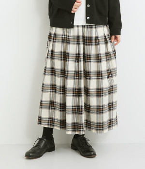 コットンオックスチェックタックワイドパンツ(アイボリー-L)