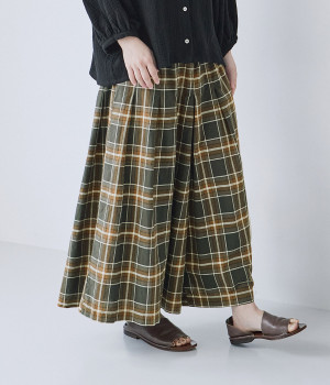 コットンオックスチェックタックワイドパンツ(チャコール-L)