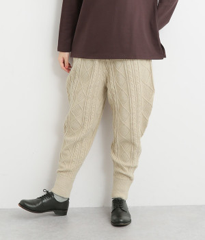 ケーブル編みニットパンツ(ベージュ-L)