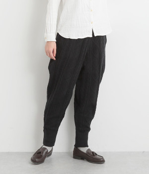 ケーブル編みニットパンツ(ブラック-L)