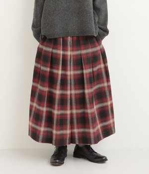 コットンオンブレチェック起毛 キュロットパンツ(レッド-M)