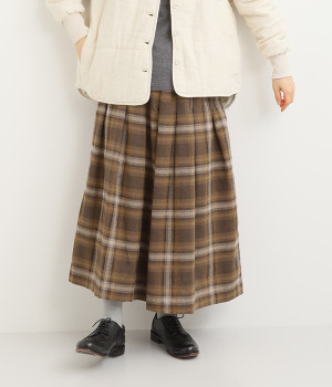 コットンオンブレチェック起毛 キュロットパンツ(ブラウン-L)