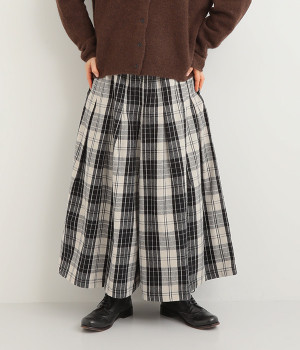 コットンビエラチェックタックワイドパンツ(オフホワイト-M)