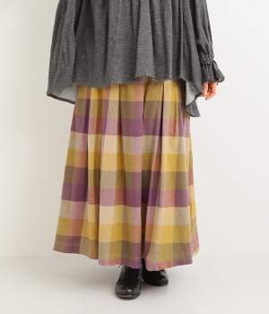 コットンビエラブロックチェックスカート(パープル-L)