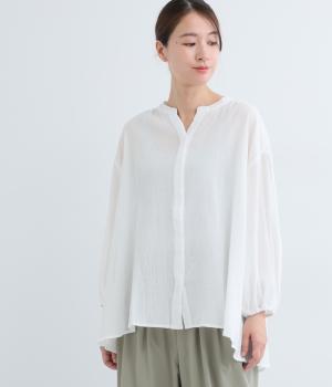 コットンジョーゼット 前あき袖口タックブラウス