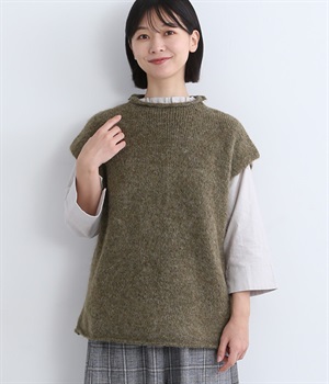 キャメルライク　モックネックニットベスト(モカ-L)