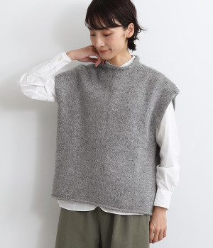 キャメルライク　モックネックニットベスト(グレー-L)