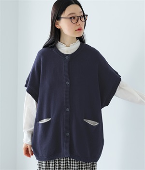 5Gポケット配色カーディガン(ネイビー-L)