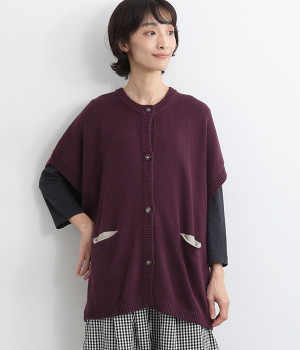 5Gポケット配色カーディガン(パープル-L)