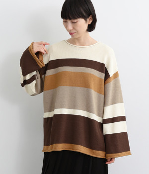 5Gマルチボーダーニットプルオーバー(アイボリー-L)