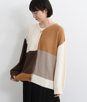 7Gパッチワークカーディガン(アイボリー-L)