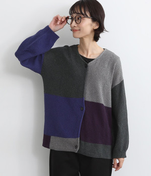 7Gパッチワークカーディガン(チャコール-L)