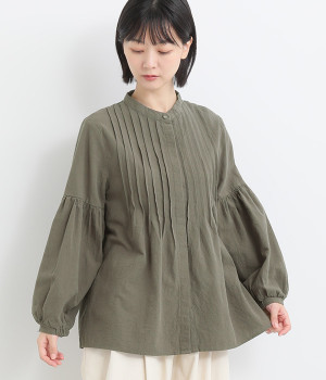 コットンオックス 前後タックパフスリーブブラウス(チャコール-M)