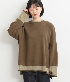 配色ニットプルオーバー(ブラウン-ONESIZE)